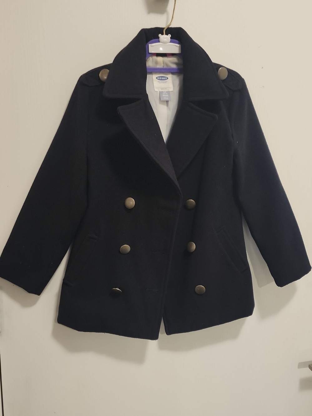 Old Navy Black Double-Breasted Kids Peacoat with Metal Buttons